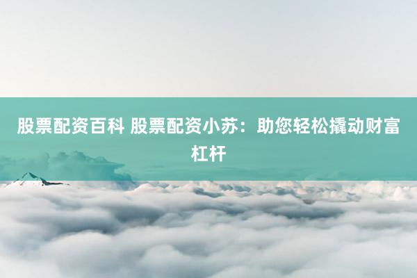 股票配资百科 股票配资小苏：助您轻松撬动财富杠杆